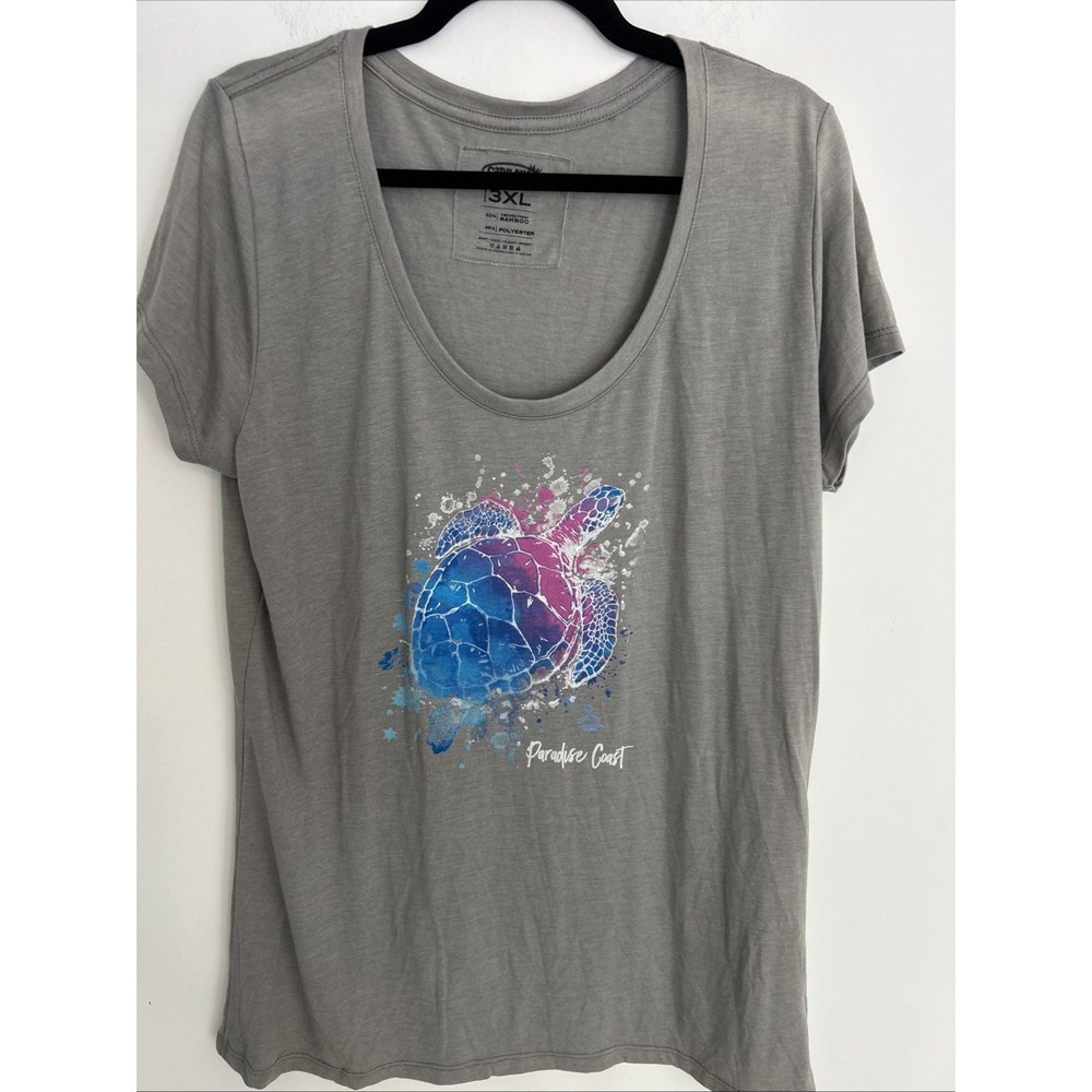 cariloha bamboo Women's 3‎ XL Gray Short Sleeve Art To Wear Sea Turtle Print